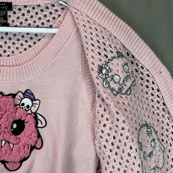 Hot topic Sweet Society Embroidered Fuzzy Monster Girl's Cardigan Set Size Large - Picture 9 of 14